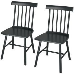 HOMCOM Dining Chairs Set of 2, Farmhouse Wood Kitchen Chairs with Rubber Wood Frame, Spindle Back for Dining Room, Black