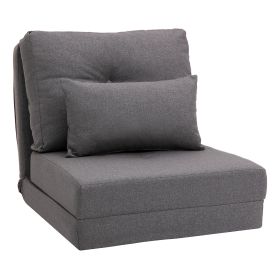 Convertible Flip Chair, Floor Lazy Sofa, Folding Upholstered Couch Bed with Adjustable Backrest, Metal Frame and Pillows for Living Room Bedroom