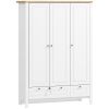 3 Doors Wardrobe Closet with 2 Drawers, Bedroom Armoire with Lockable Drawer, Hanging Rod and Storage Shelves, White