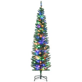 HOMCOM 6' Artificial Pencil Christmas Trees Holiday Decoration with Colorful LED Lights, Steel Base, Skinny Shape