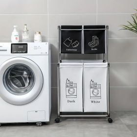 Upgraded Double-Layer Laundry Hamper with 4 Removable Waterproof Canvas Bags, Sturdy Frame with Wheels, Easy to Assemble Laundry Sorter for Clothes