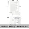 Small Makeup Vanity Desk with Mirror & Adjustable LED Lights,Built-in Power Outlet & Hidden Storage, Includes padded stool & Shelf