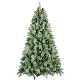 Artificial 6ft Green Christmas Tree with 988PVC/Hard Needle Mixed Branch Tips, 300L warm white led, Pine cone