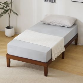 Basic bed frame, painted pine wood, brown, twin size, 189*96.5*30.5cm, wooden bed, single bed