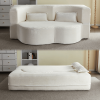 Modern Floor Sofa with 2 Pillows,Convertible Plush Corduroy Foam-Filled Sleeper Sofa Bed,15" Full Size Folding Mattress for Living Room,Guest Bed