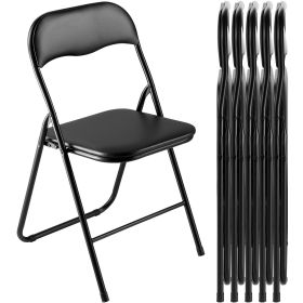 6 Pack Folding Chairs Portable Leather Chairs with Padded Cushion Black