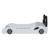 Wood Twin Size Race Car-Shaped Platform Bed with LED and Upholstered Backrest, White