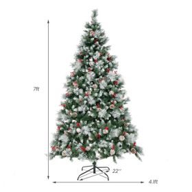 7ft Pre-Lit Christmas Tree - 70 Red Berries + 70 Pine Cones, Changeable Lights & Auto-Stretching Branches, Ideal for Home/Office/Parties
