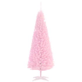 HOMCOM 5' Artificial Pencil Christmas Tree, Slim Xmas Tree with 294 Realistic Branch Tips and Plastic Stand, Pink