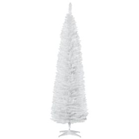 7' Artificial Pencil Christmas Tree, Slim Xmas Tree with 499 Realistic Branch Tips and Plastic Stand, White
