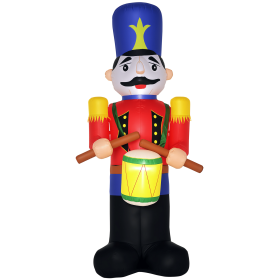 HOMCOM 8ft Christmas Inflatables Outdoor Decorations Nutcracker Toy Soldier with Drum, Blow-Up Yard Christmas Decor with LED Lights Display