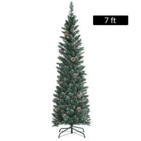 7FT Green Artificial Christmas Tree - 351 Lush Tips, 41 Realistic Pine Cones, Foldable Metal Stand