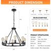 23.6" 8 Lights Wagon Wheel Chandelier,Black Metal Round Industrial Vintage Kitchen Island Pendant Light for Living Dining Room Foyer Entryway
