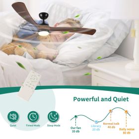 72 Inch Solid Wood Ceiling Fan with Lights and Remote Control Indoor Outdoor Ceiling Fan 3 Wooden Blades Modern Ceiling Fan for Porch Living Room Bedr