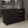 Ginger Kitchen Island, Three Open Shelves, Two Cabinets Black