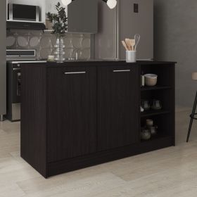 Ginger Kitchen Island, Three Open Shelves, Two Cabinets Black