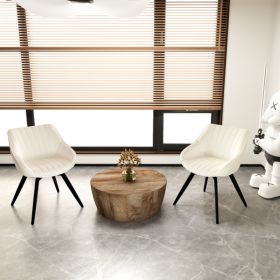 29.53" Medieval MDF coffee table and 2 PU dining chair set, drum integrated dining table and black metal leg dining chairs, suitable for kitchen&home