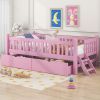 Wood Twin Size Platform Bed with Guardrail and 2 Drawers, Pink