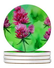 Vermont Red Clover in Watercolor Large Sandstone Coasters Pack of 4 Absorbent Round Coasters Decor Gifts for Men or Women, 4 in, Multicolor