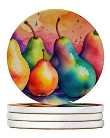 Colorful Pears Large Sandstone Coasters Pack of 4 Absorbent Round Coasters Decor Gifts for Men or Women, 4 in, Multicolor