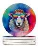 Hippie Animal Sheep Large Sandstone Coasters Pack of 4 Absorbent Round Coasters Decor Gifts for Men or Women, 4 in, Multicolor