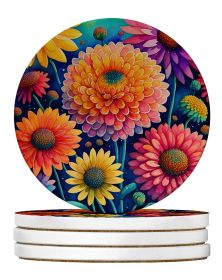Colorful Chrysanthemums Large Sandstone Coasters Pack of 4 Absorbent Round Coasters Decor Gifts for Men or Women, 4 in, Multicolor