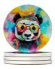 Hippie Animal Panda Large Sandstone Coasters Pack of 4 Absorbent Round Coasters Decor Gifts for Men or Women, 4 in, Multicolor