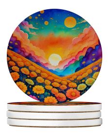 Colorful Marigolds Large Sandstone Coasters Pack of 4 Absorbent Round Coasters Decor Gifts for Men or Women, 4 in, Multicolor