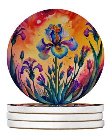 Colorful Iris Large Sandstone Coasters Pack of 4 Absorbent Round Coasters Decor Gifts for Men or Women, 4 in, Multicolor
