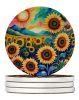 Colorful Sunflowers Large Sandstone Coasters Pack of 4 Absorbent Round Coasters Decor Gifts for Men or Women, 4 in, Multicolor