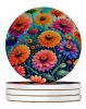 Colorful Zinnias Large Sandstone Coasters Pack of 4 Absorbent Round Coasters Decor Gifts for Men or Women, 4 in, Multicolor