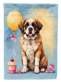 Saint Bernard Happy Birthday House Flag Large Porch Sleeve Pole Decorative Outside Yard Banner Artwork Wall Hanging, Polyester, House Size, Multicolor