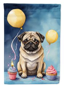 Pug Happy Birthday House Flag Large Porch Sleeve Pole Decorative Outside Yard Banner Artwork Wall Hanging, Polyester, House Size, Multicolor