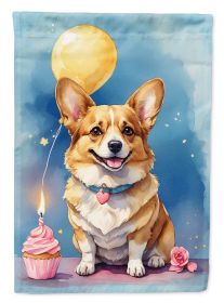 Corgi Happy Birthday House Flag Large Porch Sleeve Pole Decorative Outside Yard Banner Artwork Wall Hanging, Polyester, House Size, Multicolor