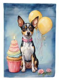 Rat Terrier Happy Birthday House Flag Large Porch Sleeve Pole Decorative Outside Yard Banner Artwork Wall Hanging, Polyester, House Size, Multicolor
