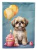 Shih Tzu Happy Birthday House Flag Large Porch Sleeve Pole Decorative Outside Yard Banner Artwork Wall Hanging, Polyester, House Size, Multicolor