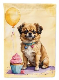 Tibetan Spaniel Happy Birthday House Flag Large Porch Sleeve Pole Decorative Outside Yard Banner Artwork Wall Hanging, Polyester, House Size, Multicol