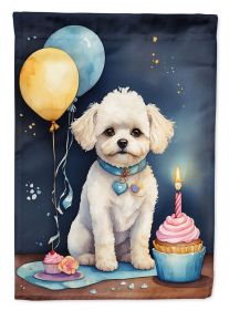 Bichon Frise Happy Birthday House Flag Large Porch Sleeve Pole Decorative Outside Yard Banner Artwork Wall Hanging, Polyester, House Size, Multicolor