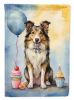 Collie Happy Birthday House Flag Large Porch Sleeve Pole Decorative Outside Yard Banner Artwork Wall Hanging, Polyester, House Size, Multicolor