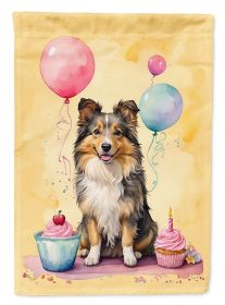 Sheltie Happy Birthday House Flag Large Porch Sleeve Pole Decorative Outside Yard Banner Artwork Wall Hanging, Polyester, House Size, Multicolor