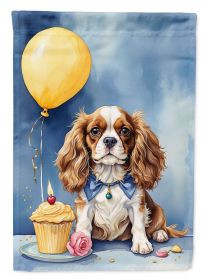 Cavalier Spaniel Happy Birthday House Flag Large Porch Sleeve Pole Decorative Outside Yard Banner Artwork Wall Hanging, Polyester, House Size, Multico
