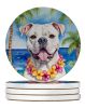 American Bulldog Luau Large Sandstone Coasters Pack of 4 Absorbent Round Coasters Decor Gifts for Men or Women, 4 in, Multicolor