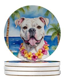 American Bulldog Luau Large Sandstone Coasters Pack of 4 Absorbent Round Coasters Decor Gifts for Men or Women, 4 in, Multicolor
