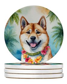 Akita Luau Large Sandstone Coasters Pack of 4 Absorbent Round Coasters Decor Gifts for Men or Women, 4 in, Multicolor