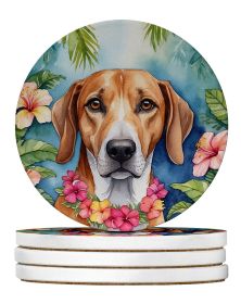 American Foxhound Luau Large Sandstone Coasters Pack of 4 Absorbent Round Coasters Decor Gifts for Men or Women, 4 in, Multicolor