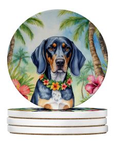 Bluetick Coonhound Luau Large Sandstone Coasters Pack of 4 Absorbent Round Coasters Decor Gifts for Men or Women, 4 in, Multicolor