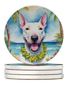 Bull Terrier Luau Large Sandstone Coasters Pack of 4 Absorbent Round Coasters Decor Gifts for Men or Women, 4 in, Multicolor
