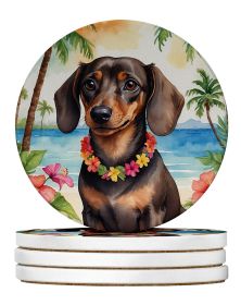 Dachshund Luau Large Sandstone Coasters Pack of 4 Absorbent Round Coasters Decor Gifts for Men or Women, 4 in, Multicolor