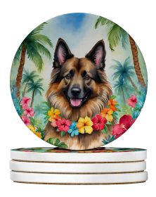 Belgian Tervuren Luau Large Sandstone Coasters Pack of 4 Absorbent Round Coasters Decor Gifts for Men or Women, 4 in, Multicolor