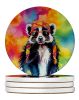Hippie Animal Skunk Large Sandstone Coasters Pack of 4 Absorbent Round Coasters Decor Gifts for Men or Women, 4 in, Multicolor